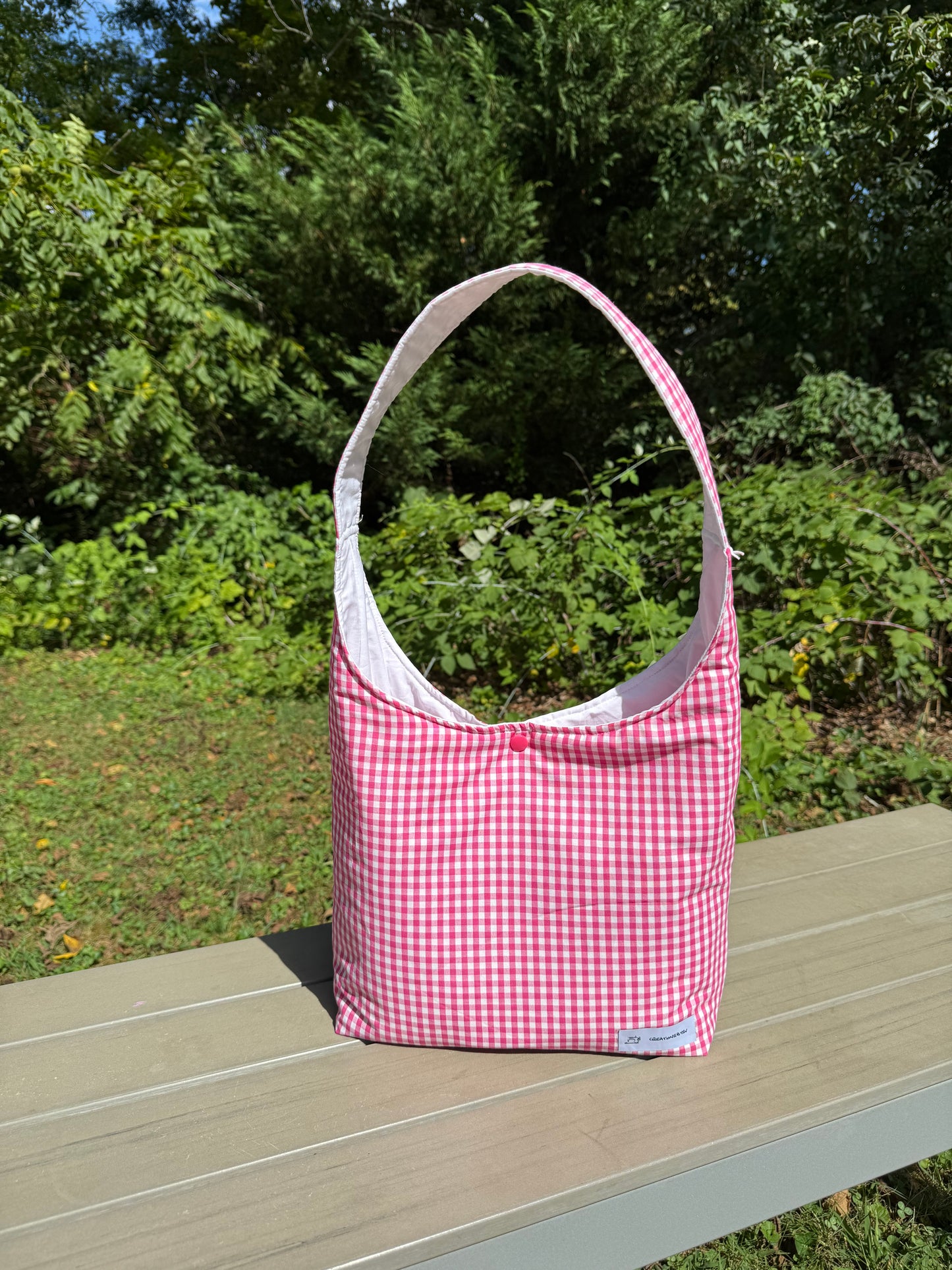 Handmade Gingham Daisy Tote Bag