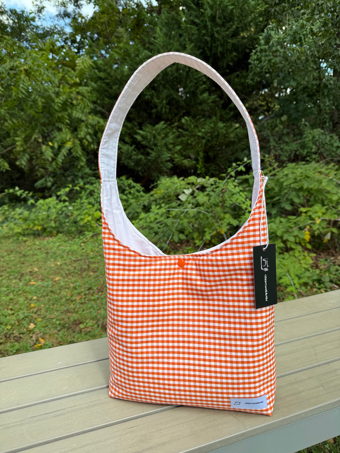 Handmade Gingham Daisy Tote Bag