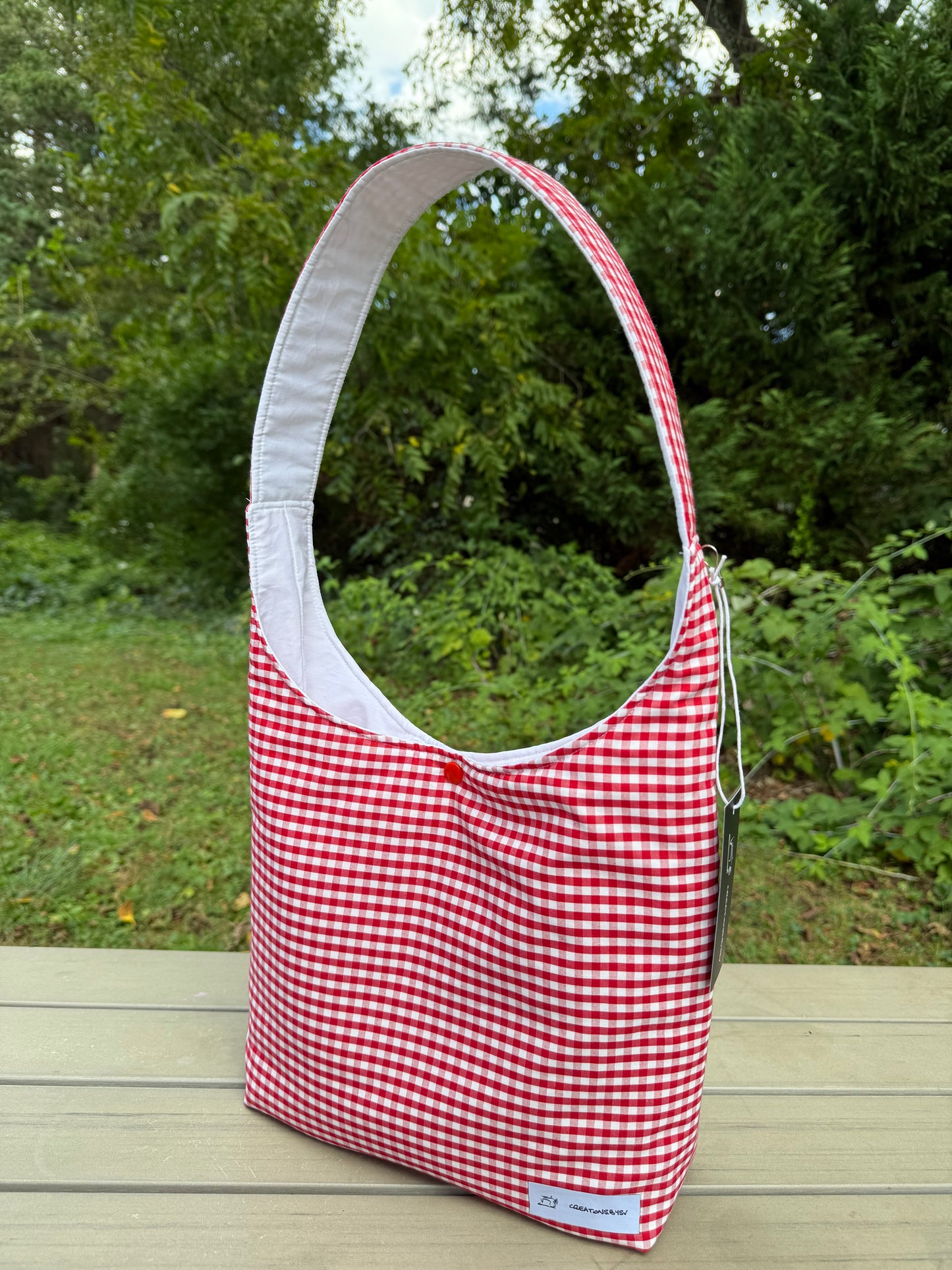 Handmade Gingham Daisy Tote Bag