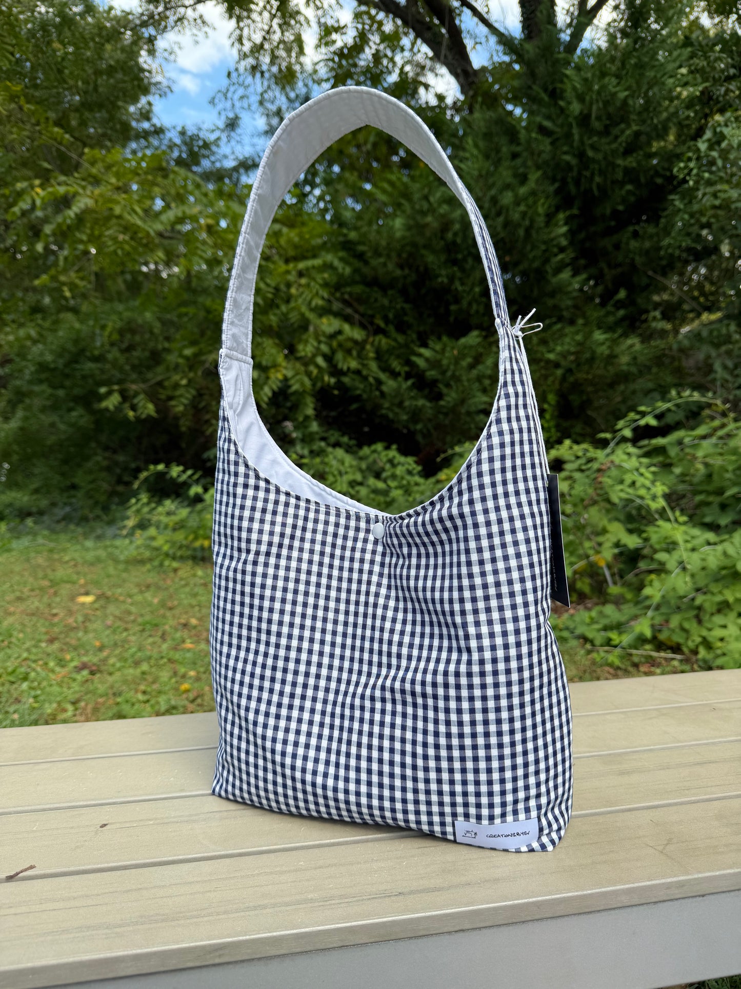 Handmade Gingham Daisy Tote Bag