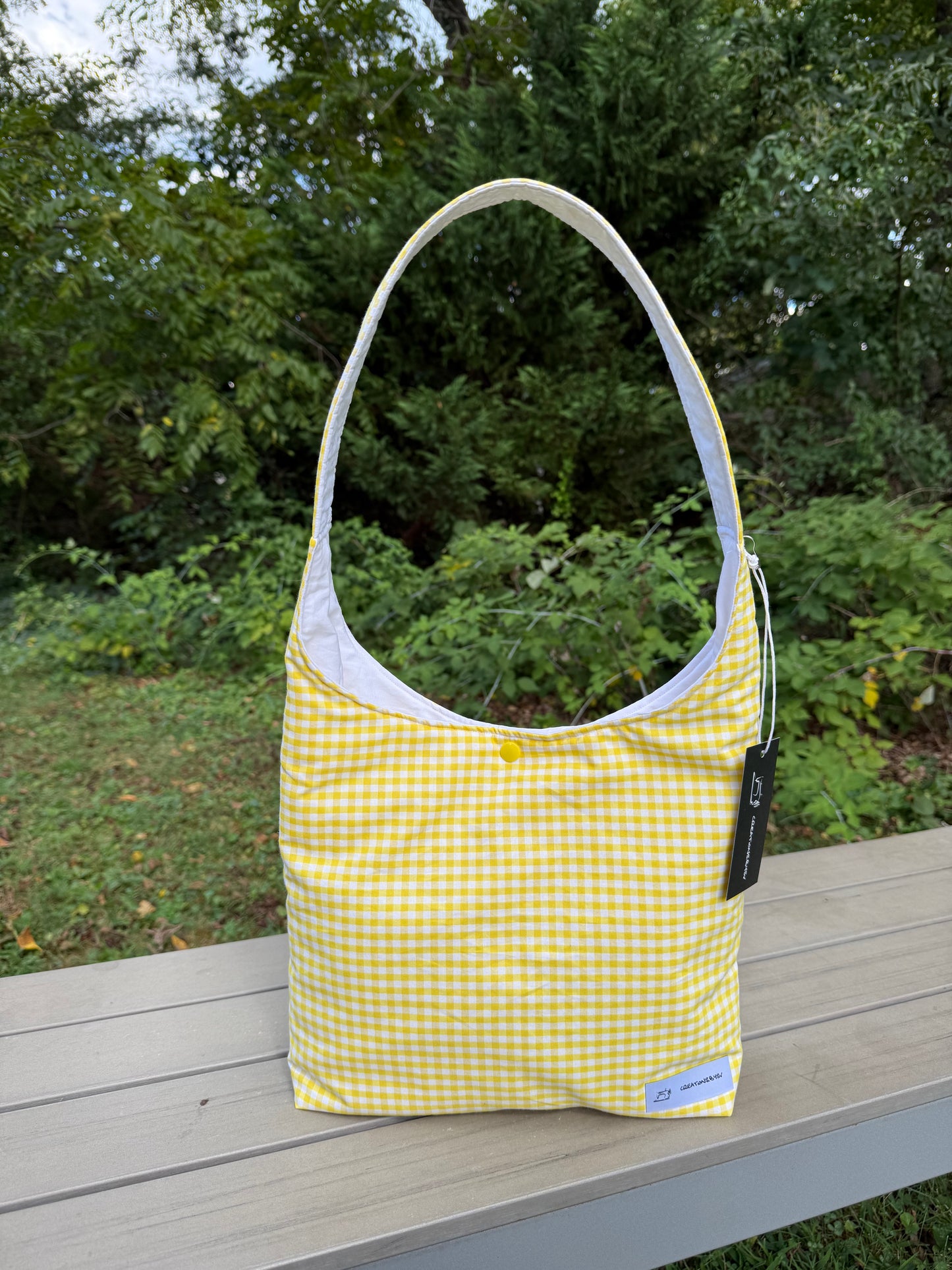 Handmade Gingham Daisy Tote Bag