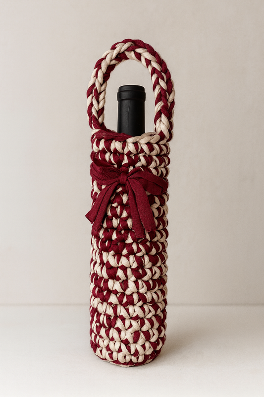 Handmade crochet wine bottle carrier