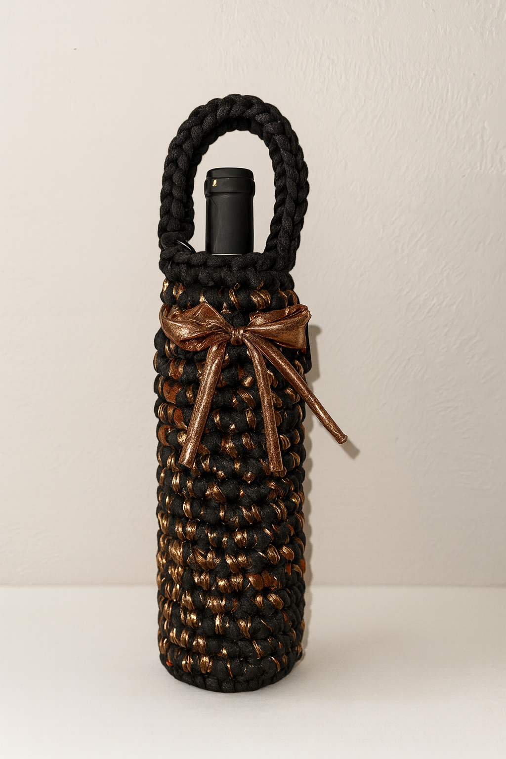 Handmade crochet wine bottle carrier
