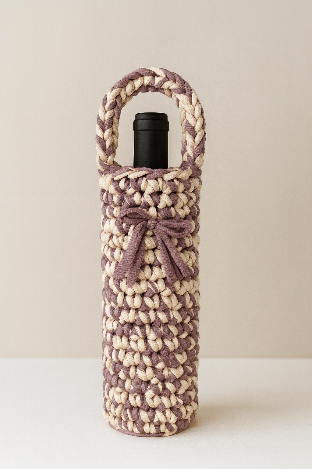Handmade crochet wine bottle carrier