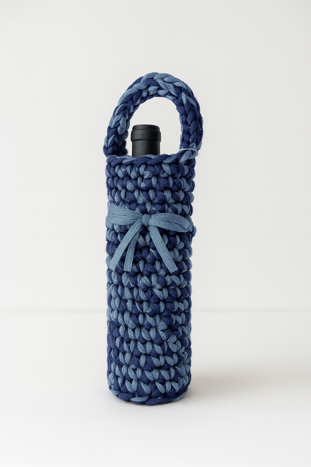 Handmade crochet wine bottle carrier