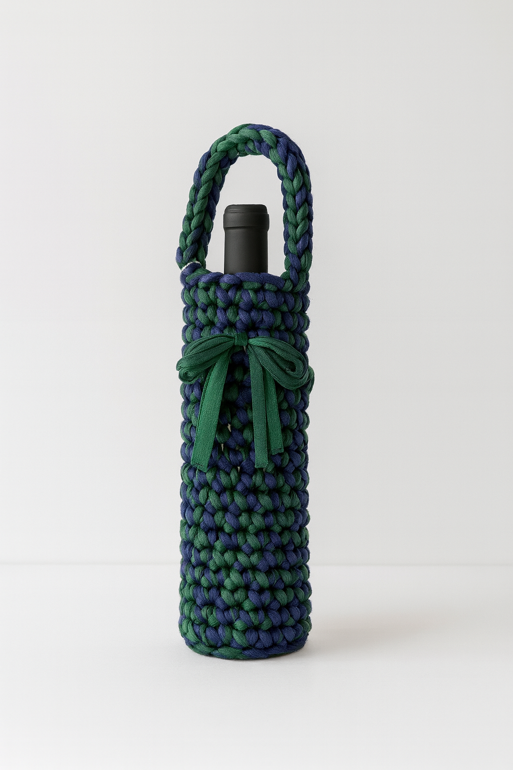 Handmade crochet wine bottle carrier