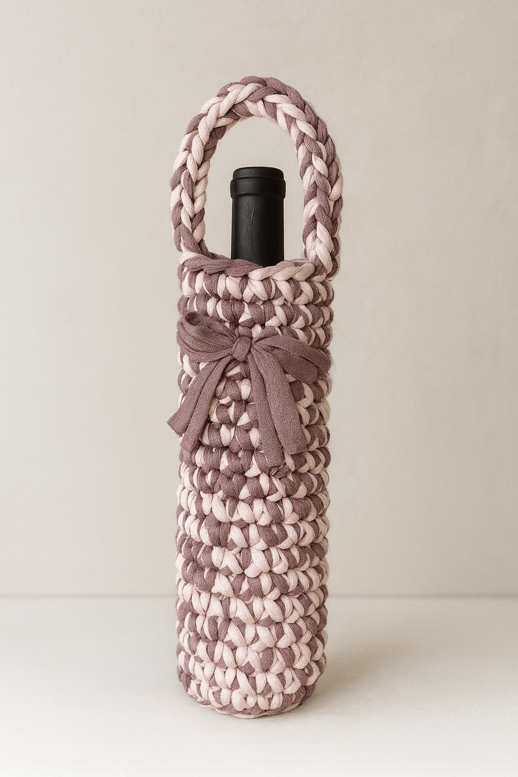Handmade crochet wine bottle carrier
