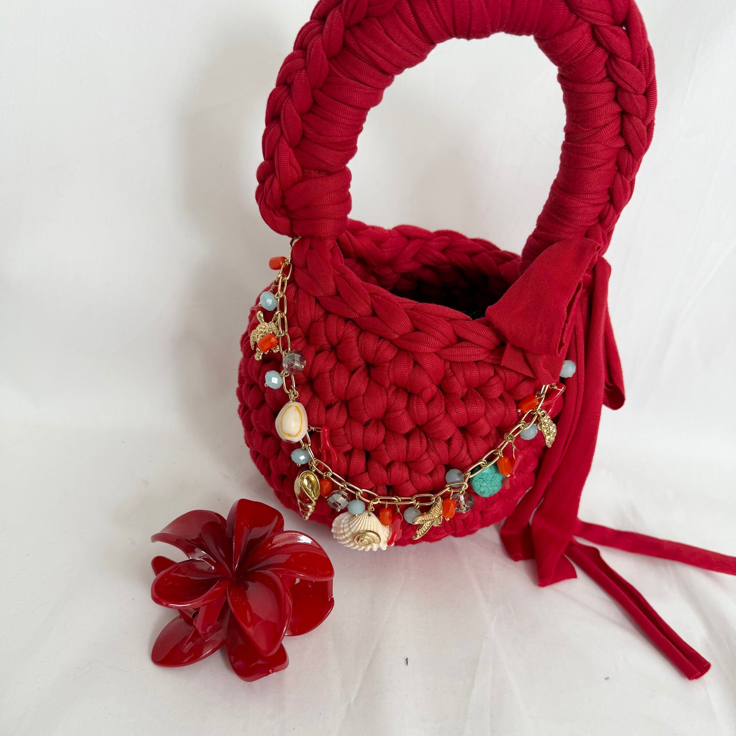 The Red Crochet Bucket Bag