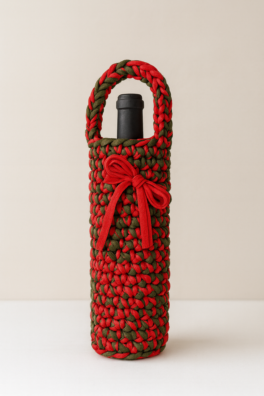 Handmade crochet wine bottle carrier